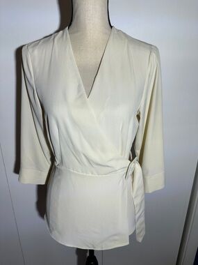 Cream Wrap-Front Blouse